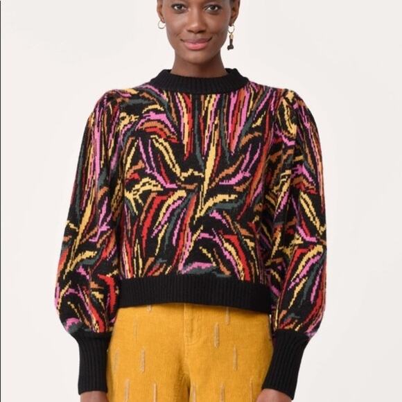 NWT Farm Rio Sweater Womens Small Shiny Zebra Sweater Balloon Sleeve Multicolor - Picture 1 of 14